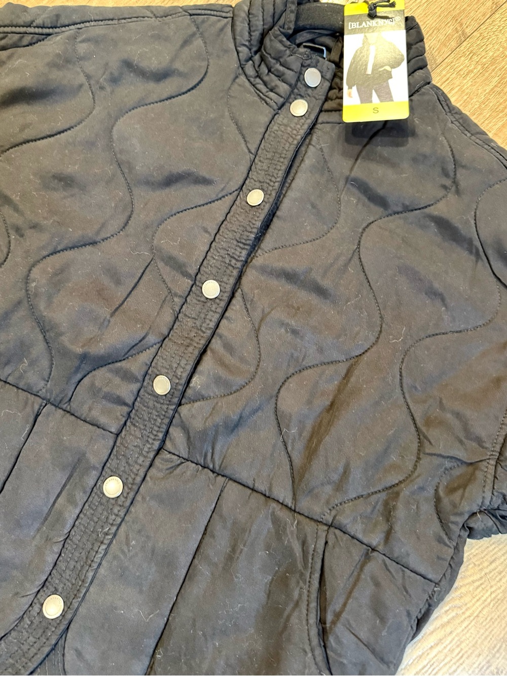 BlankNYC Black Women's Quilted Snap-Front Jacket Pockets Fall Bomber New Sz.S - Picture 6 of 8